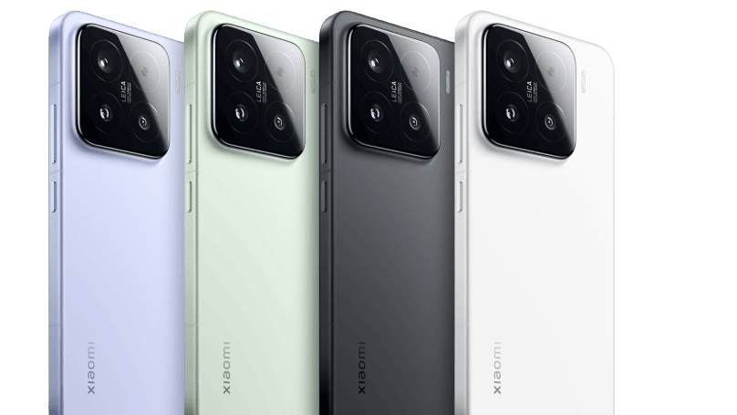 Xiaomi 15 Phones in black, white, purple and green colors